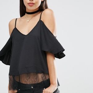 Asos Cold Shoulder Satin Cami with Lace Trim
